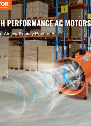 Portable Ventilator, 8 inch Heavy Duty Cylinder Fan with 33ft Duct Hose, 195W Strong Shop Exhaust Blower 1070CFM, Industrial Utility Blower for Sucking Dust, Smoke, Smoke Home/Workplace