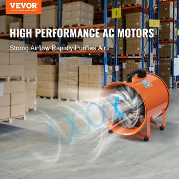 Portable Ventilator, 8 inch Heavy Duty Cylinder Fan with 33ft Duct Hose, 195W Strong Shop Exhaust Blower 1070CFM, Industrial Utility Blower for Sucking Dust, Smoke, Smoke Home/Workplace