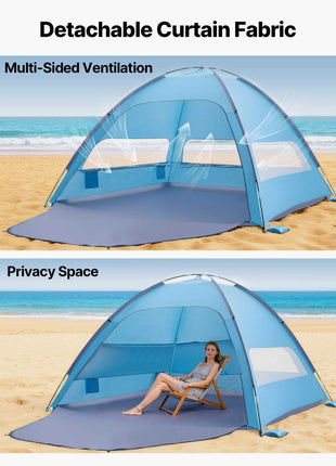 Beach Tent Sun Shelter for 8 Person, UPF 50+ Protection, Portable Sun Shade Canopy with Carrying Bag & Sand Pockets, Lightweight and Easy Setup Beach Umbrella for Camping Fishing Outdoor Picnic