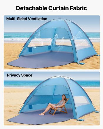 Beach Tent Sun Shelter for 8 Person, UPF 50+ Protection, Portable Sun Shade Canopy with Carrying Bag & Sand Pockets, Lightweight and Easy Setup Beach Umbrella for Camping Fishing Outdoor Picnic