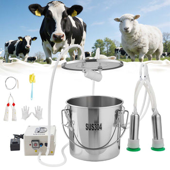Goat Milking Machine, 3.2 Gal / 12 L Food-Grade Stainless Steel Bucket, 4 Teat Cups for Cows and Goats, with 8000 mAh Rechargeable Battery, Electric Pulsation Milking Machine Portable Milker