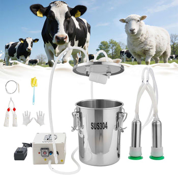 Goat Milking Machine, 1.8 Gal / 7 L Food-Grade Stainless Steel Bucket, 4 Teat Cups for Cows and Goats, with 8000 mAh Rechargeable Battery, Electric Pulsation Milking Machine Portable Milker