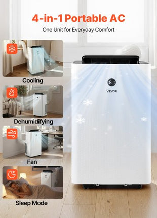 Portable Air Conditioner, 12000 BTU ASHRAE (8150 BTU SACC) 4-in-1 Standing Cooling Ac Unit, LED Touch Panel & Remote Control, 24h Timer, Cooling, Dehumidifier, Fan, Sleep Mode for Room Indoor