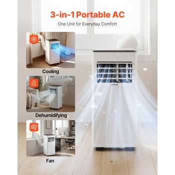 Portable Air Conditioner, 8000 BTU ASHRAE (5000 BTU SACC) 3-in-1 Standing Cooling Ac Unit, with LED Touch Panel & Remote Control, 24h Timer, Cooling, Dehumidifier, Fan for Room Indoor, White