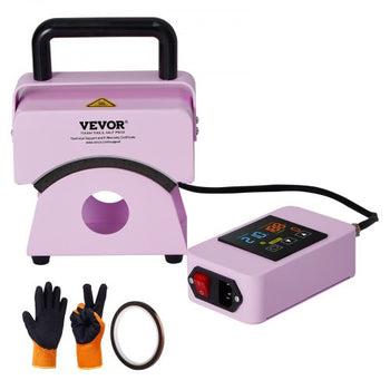 Hat Press Machine, Mini Hat Heat Press for Caps with Integrated Control Panel, Cap Heat Press Machine with 5.9x3.15 inch Curved Heating Plate, Safety Base, and Glove, Automatic Shut-Off, Purple
