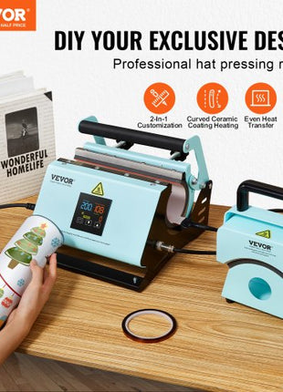 2 in 1 Tumbler and Hat Heat Press Machine, Mini Hat Heat Press for Caps and Hats, Tumbler Heat Press for 11-30oz Sublimation Tumblers and Mugs, Temperature and Time Control, Green