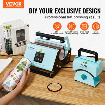 2 in 1 Tumbler and Hat Heat Press Machine, Mini Hat Heat Press for Caps and Hats, Tumbler Heat Press for 11-30oz Sublimation Tumblers and Mugs, Temperature and Time Control, Green