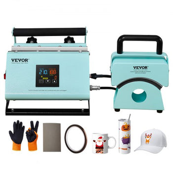 2 in 1 Tumbler and Hat Heat Press Machine, Mini Hat Heat Press for Caps and Hats, Tumbler Heat Press for 11-30oz Sublimation Tumblers and Mugs, Temperature and Time Control, Green