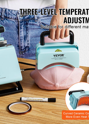 2 in 1 Tumbler and Hat Heat Press Machine, Mini Hat Heat Press for Caps and Hats, Tumbler Heat Press for 11-30oz Sublimation Tumblers and Mugs, Temperature and Time Control, Green