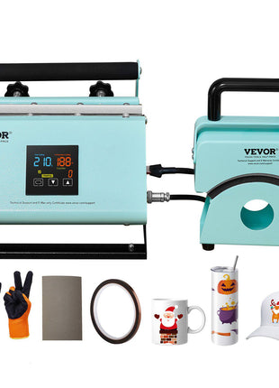2 in 1 Tumbler and Hat Heat Press Machine, Mini Hat Heat Press for Caps and Hats, Tumbler Heat Press for 11-30oz Sublimation Tumblers and Mugs, Temperature and Time Control, Green