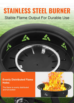 Propane Fire Pit, 19-Inch Diameter Outdoor Portable Gas Fire Pit with Cover & Lava Rocks, Adjustable Flame Height Camping Firepit for Heating, Lighting, Gathering, 58,000 BTU, Black
