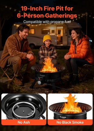Propane Fire Pit 19-Inch, 53,000 BTU Portable Gas Fire Pit, with Grill Grate & Lava Rocks, Adjustable Flame, Folding Legs,Smokeless Outdoor Firebowl for Camping, Patio, Backyard, Deck, RV, Black