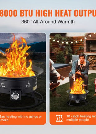 Propane Fire Pit, 24-Inch Diameter Outdoor Portable Gas Fire Pit with Cover & Lava Rocks, Adjustable Flame Height Camping Firepit for Heating, Lighting, Gathering, 58,000 BTU, Black
