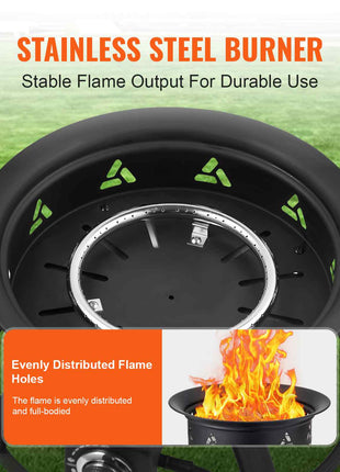 Propane Fire Pit, 24-Inch Diameter Outdoor Portable Gas Fire Pit with Cover & Lava Rocks, Adjustable Flame Height Camping Firepit for Heating, Lighting, Gathering, 58,000 BTU, Black