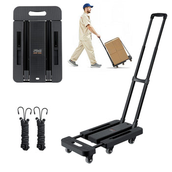 Folding Hand Truck, 500 lbs Load Capacity, Collapsible Luggage Cart with 6 Wheels, 2 Elastic Ropes & Expandable Base, Utility Dolly Platform Cart for Airport Travel Luggage Office Moving, Black