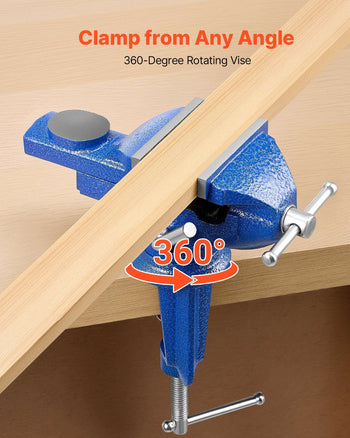 Bench Vise, 3 Inch, Portable Workbench Vice with 360° Swivel Base, Quick Release Rotating Bench Clamp, Raised Base, Cast Iron Construction, for Woodworking, Metalworking, Drilling, and Cutting