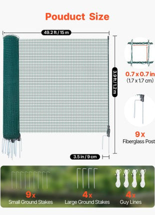 Temporary Fence with Posts, 3.9 x 49.2 FT Plastic Mesh Fencing, Garden Safety Fences Netting with Double-Spike Stakes & Guy Ropes, Temporary Fence for Dogs, Chickens, Plants, Outdoor Yards