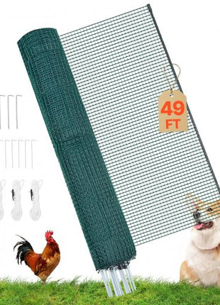 Temporary Fence with Posts, 3.9 x 49.2 FT Plastic Mesh Fencing, Garden Safety Fences Netting with Double-Spike Stakes & Guy Ropes, Temporary Fence for Dogs, Chickens, Plants, Outdoor Yards