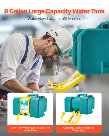 Portable Eye Wash Station 8 Gal, OSHA-Approved Eyewash Station Wall-Mounted/On Flat Surface, Emergency Eye Wash Unit with 2 Sprays, First Aid Eyewash Units for Schools, Labs, Factories, Green