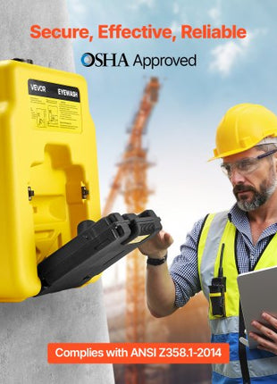 Portable Eye Wash Station 14 Gal, OSHA-Approved Eyewash Station Wall-Mounted/On Flat Surface, Emergency Eye Wash Unit with 2 Sprays, First Aid Eyewash Units for Schools, Labs, Factories, Yellow