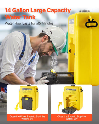 Portable Eye Wash Station 14 Gal, OSHA-Approved Eyewash Station Wall-Mounted/On Flat Surface, Emergency Eye Wash Unit with 2 Sprays, First Aid Eyewash Units for Schools, Labs, Factories, Yellow