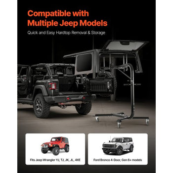 Hard Top Remover Lift, 200 lbs, Jeep Hardtop Removal and Storage System, Easy One-Person Operation, Compatible with Jeep Wranglers 2 & 4 Door YJ, TJ, JK, JL & 4XE and Ford Bronco 4 Door & 6 Gen+