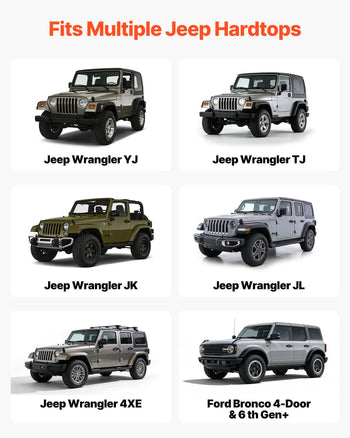 Hard Top Remover Lift, 220 lbs, Jeep Hardtop Removal and Storage System, Quick & Easy One-Person Operation, Adjustable Height, for Jeep Wrangler YJ, TJ, JK, JL, 4XE, Ford Bronco 4 Door & 6 Gen+