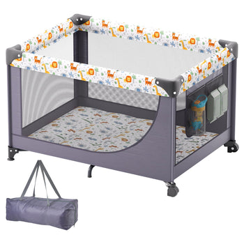 Baby Playpen Travel Crib, Quick-Folding Playpen for Baby & Toddler, Portable Baby Fence Play Yard with Wheels, Breathable Mesh & Travel Bag, Indoor/Outdoor Kids Activity Center for 0-36 Months