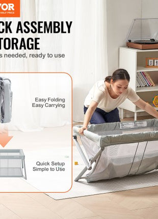 Baby Travel Crib and Play Yard, Folding Baby Playpen with Soft Mattress Pad, Portable Toddlers Crib with Breathable Mesh and Travel Bag, Indoor/Outdoor Kid Activity Center for 0-36 Months Babies