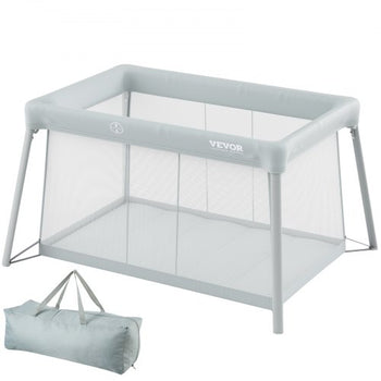 Baby Travel Crib and Play Yard, Folding Baby Playpen with Soft Mattress Pad, Portable Toddlers Crib with Breathable Mesh and Travel Bag, Indoor/Outdoor Kid Activity Center for 0-36 Months Babies
