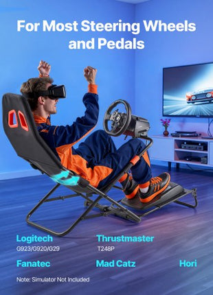 Portable Racing Wheel Stand, Foldable & Adjustable Steering Sim Wheel Stand, 18.5 in Seat Inner Width, Compatible with Logitech G923/G920/G29, Thrustmaster T248P, Fanatec, Hori, Mad Catz, Black