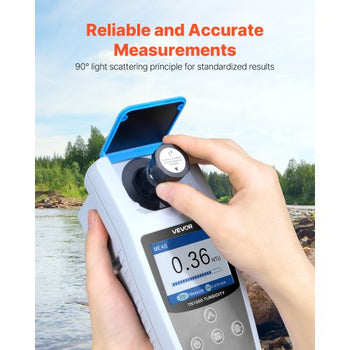 Turbidity Meter, 01000 NTU Measuring Range, ISO 7027 Compliant, Portable Red Light Turbidimeter, Quick Reading, with Calibration Solutions, Sample Vials, and Carry Case, for Field and Plant