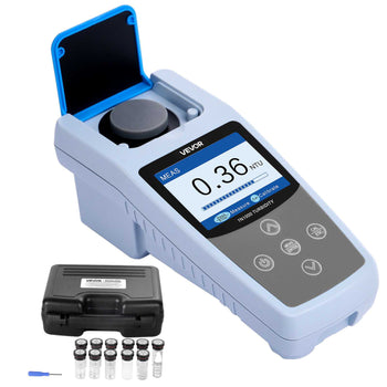 Turbidity Meter, 0–1000 NTU Measuring Range, ISO 7027 Compliant, Portable Red Light Turbidimeter, Quick Reading, with Calibration Solutions, Sample Vials, and Carry Case, for Field and Plant