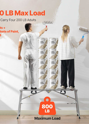 Work Platform, 4 Gear Adjustable Height, Folding Alloy Steel Step Ladder, Portable Scaffolding Platform, 800 lb Load Capacity, Non-Slip Rubber Feet, Drywall Painting Stool, Cleaning & Washing