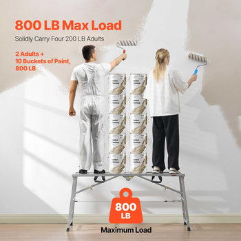 Work Platform, 4 Gear Adjustable Height, Folding Alloy Steel Step Ladder, Portable Scaffolding Platform, 800 lb Load Capacity, Non-Slip Rubber Feet, Drywall Painting Stool, Cleaning & Washing