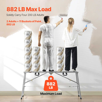 Work Platform, 4 Gear Adjustable Height, Folding Alloy Steel Step Ladder, Portable Scaffolding Platform, 800 lb Load Capacity, Non-Slip Rubber Feet, Drywall Painting Stool, Cleaning & Washing
