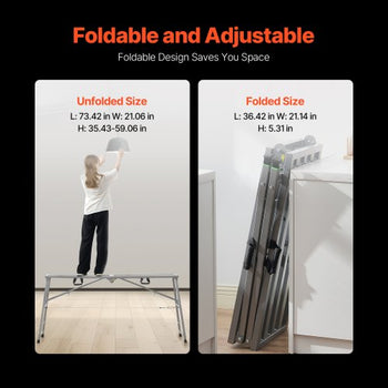 Work Platform, 4 Gear Adjustable Height, Folding Alloy Steel Step Ladder, Portable Scaffolding Platform, 880 lb Load Capacity, Non-Slip Rubber Feet, Drywall Painting Stool, Cleaning & Washing