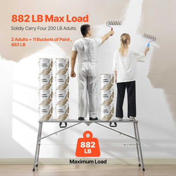 Work Platform, 4 Gear Adjustable Height, Folding Alloy Steel Step Ladder, Portable Scaffolding Platform, 880 lb Load Capacity, Non-Slip Rubber Feet, Drywall Painting Stool, Cleaning & Washing