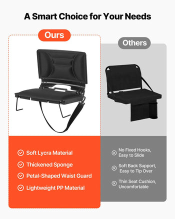 Stadium Seat, Folding Bleacher Chair with Back Support and Thick Cushion, Padded Stadium Seat for Bleacher Includes Shoulder Strap, Hooks, Cup Holder, Lycra Material, Side Pocket, PP Material