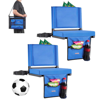 Stadium Seat, Folding Bleacher Seat with Back Support & Thick Cushion, Padded Stadium Seats for Bleacher Includes Shoulder Strap, Hooks, Cup Holder, and Side Pocket, Blue Bleachers Chair
