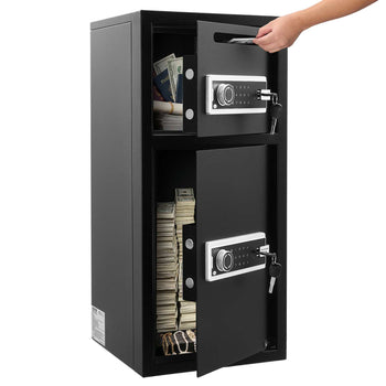 Double Door Safe Box, 3.3 Cu. Ft, Heavy Duty Home Safe with Electronic Keypad, Anti-Theft, Digital Safety Lock Box with Key, Drop Slot, for Money, Firearm, Jewelry, Document, Valuables, Black