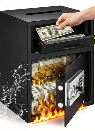 Digital Depository Safe 1.7 Cubic Feet Made of Carbon Steel Electronic Code Lock Depository Safe with Deposit Slot with Two Emergency Keys Depository Box for Home Hotel Restaurant and Office