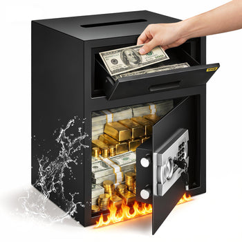 Digital Depository Safe 1.7 Cubic Feet Made of Carbon Steel Electronic Code Lock Depository Safe with Deposit Slot with Two Emergency Keys Depository Box for Home Hotel Restaurant and Office
