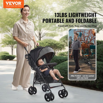 Lightweight Stroller, Compact Easy Fold MultiPosition Recline Canopy Backrest, Carbon Steel Frame, Large Storage Basket,Cup Holder, Umbrella Toddler Baby Stroller for Travel, Dark Gray/Black