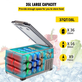 Portable Refrigerator 37 Quart(35 Liter),12 Volt Refrigerator App Control(-4?~68?), Car Refrigerator Dual Zone with 12/24v DC & 110-240v AC for Camping, Travel, Fishing, Outdoor or Home Use