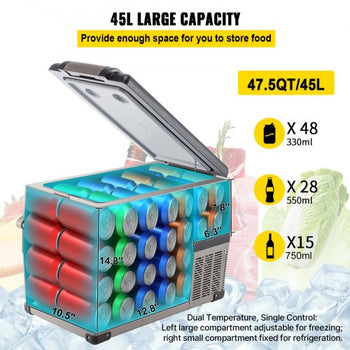 12 Volt Refrigerator, 48 Quart (45L) Fast Cooling Portable Freezer with App Control (-4?~68?), Car Fridge with 12/24v DC & 110-240v AC for Travel, Truck, Camping and Home Use, Black