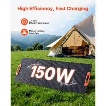 150W Foldable Monocrystalline Solar Panel, 23% Efficiency Portable ETFE Mono Solar Panel Charger with MC4 Output, Type-C, QC3.0 USB & DC Ports, IP67 Waterproof for Power Stations Camping Hiking