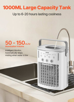 Portable Air Conditioner, 4-in-1 Evaporative Air Cooler with Remote Control, 3-Speed Mini Air Conditioner with Timer, 3 Mist Levels, 1L Water Tank, 120° Oscillating Mini AC Fan for Desktop Home