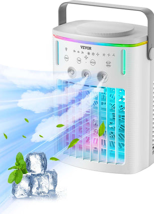 Portable Air Conditioner, 4-in-1 Evaporative Air Cooler with Remote Control, 3-Speed Mini Air Conditioner with Timer, 3 Mist Levels, 1L Water Tank, 120° Oscillating Mini AC Fan for Desktop Home