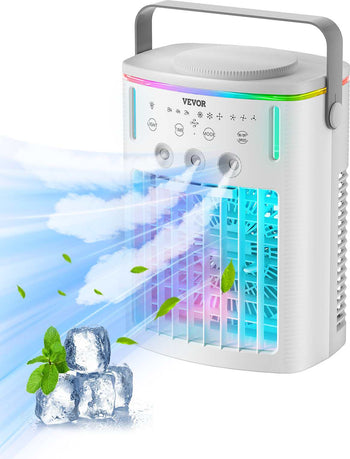 Portable Air Conditioner, 4-in-1 Evaporative Air Cooler with Remote Control, 3-Speed Mini Air Conditioner with Timer, 3 Mist Levels, 1L Water Tank, 120° Oscillating Mini AC Fan for Desktop Home